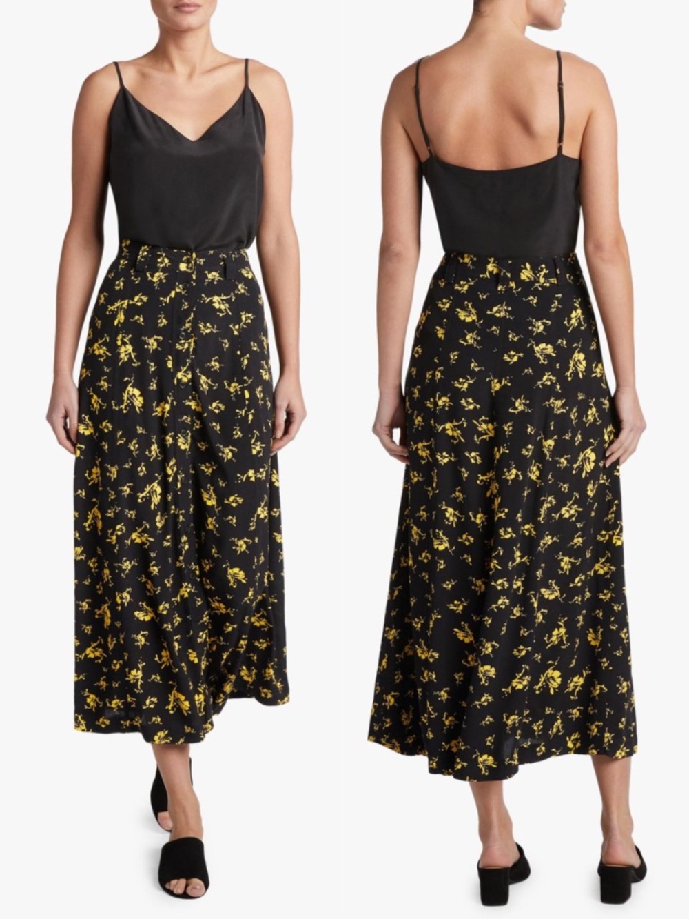 NEW Ganni Printed Crepe Skirt Black 42